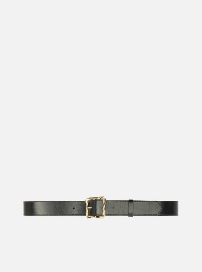 Cinto Preto Couro Largo Maxi Fivela Entrelaçada