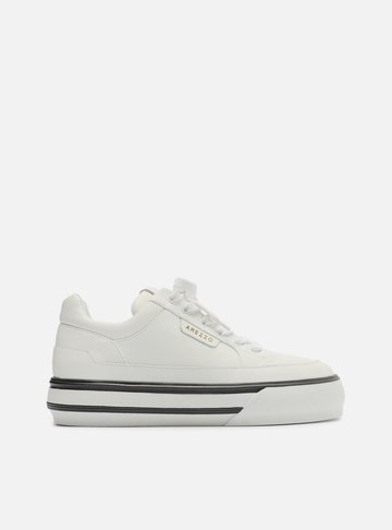 Tênis Branco Couro Flatform Preto
