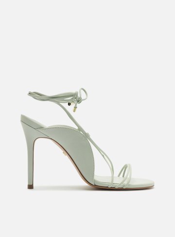 Sandália Verde Salto Alto Tiras Finas Amarração