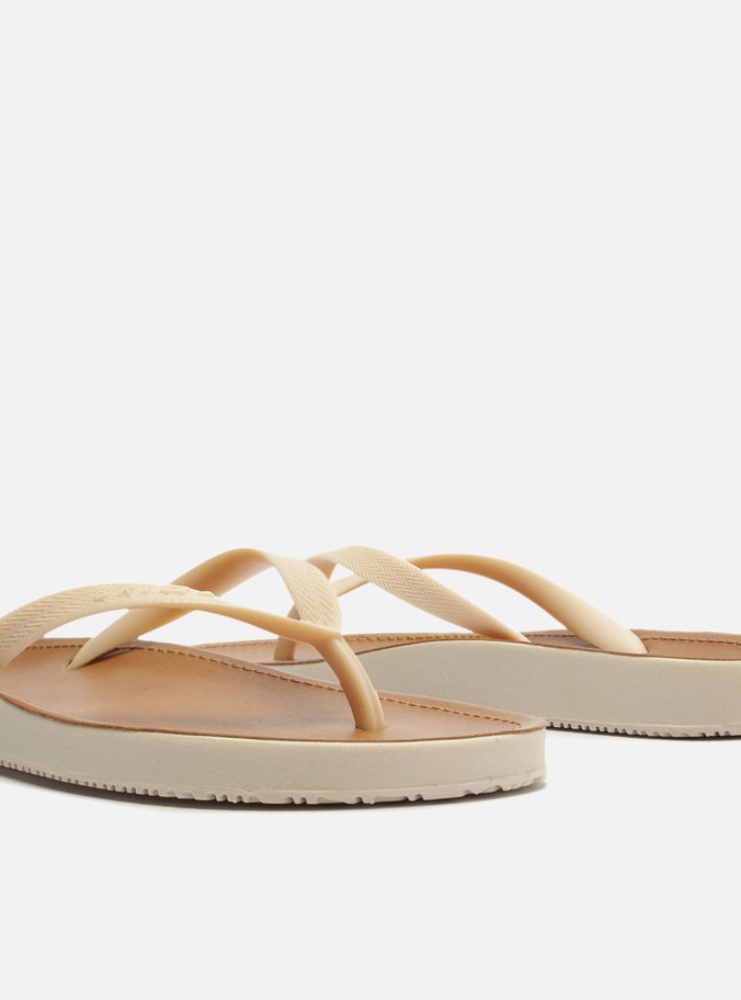 Chinelo de Dedo Off-White Palmilha Marrom