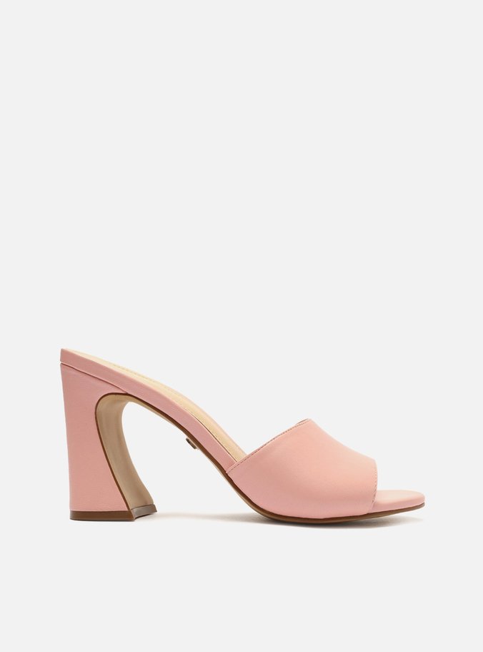 Tamanco Rosa Couro Salto Flare