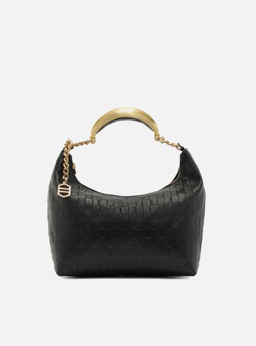 Bolsa Hobo Preta Couro Tressê Pequena Silvia Braz