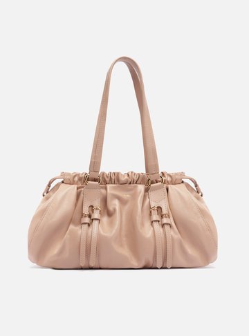 Bolsa Tiracolo Bege Couro Grande Fivelas