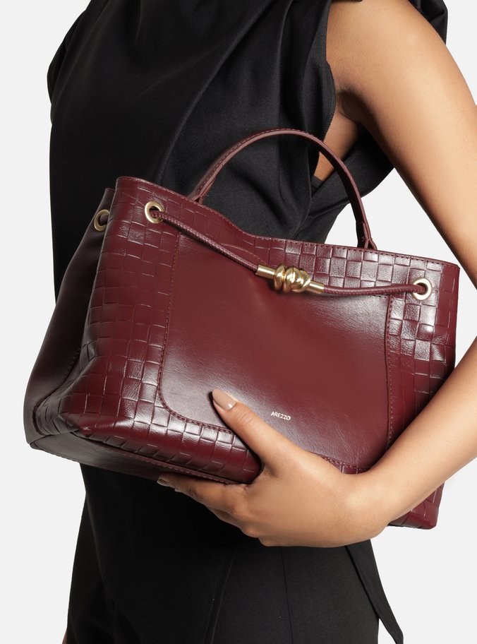 Bolsa Tote Vermelha Couro Grande Tressê