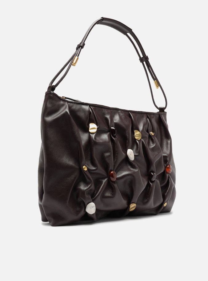 Bolsa Hobo Marrom Couro Grande Aplicações