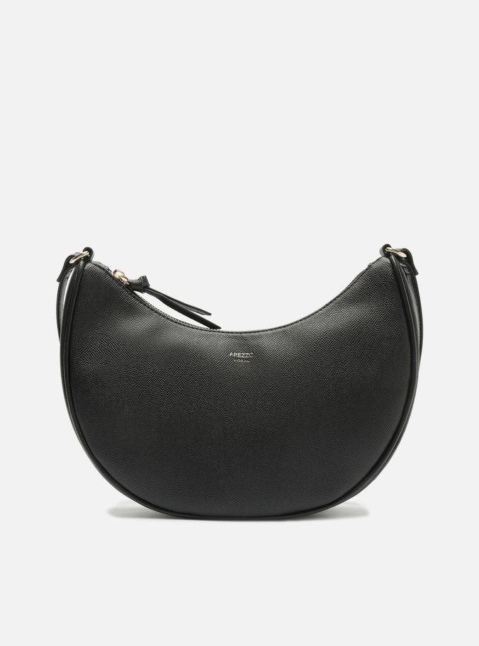 Bolsa Hobo Preta Média Granulada Metais Dourados