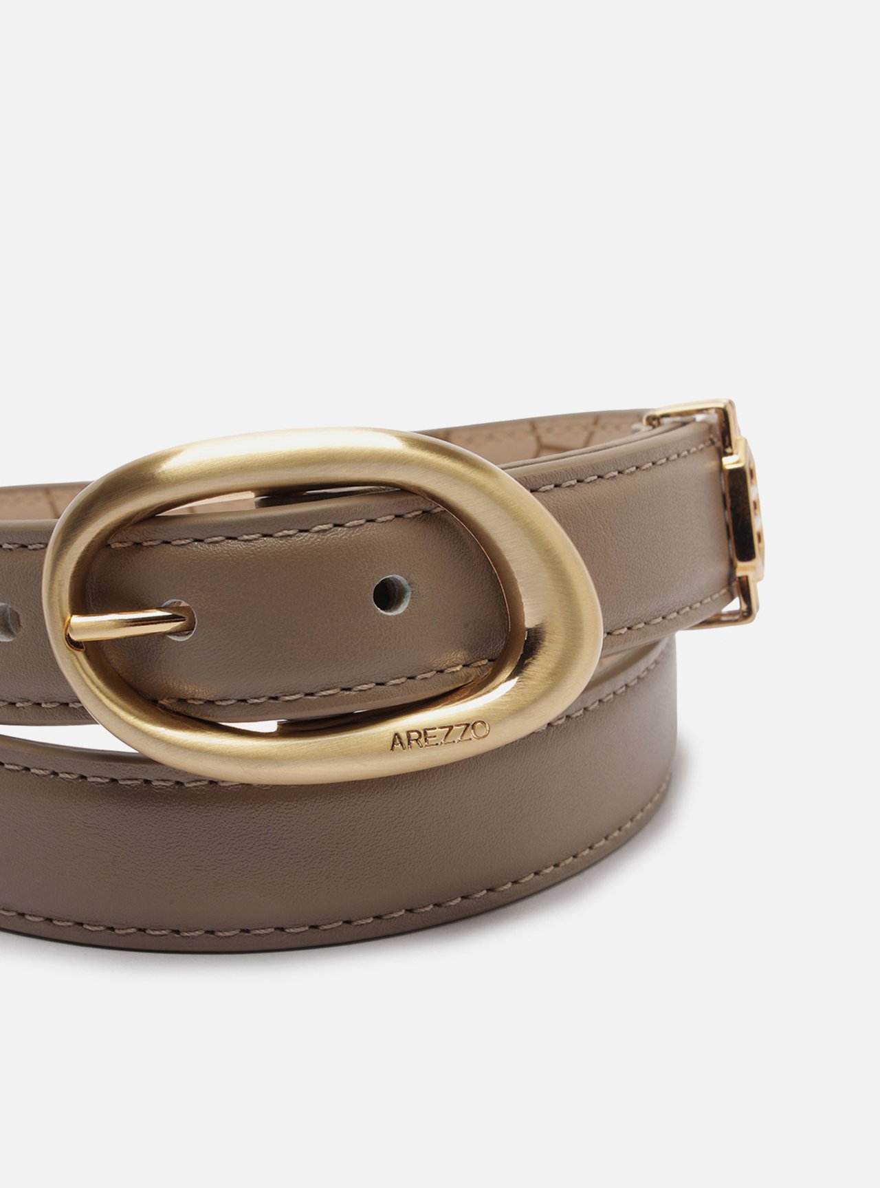 Cinto Cinza Couro Fivela Oval Dourado — foto 4