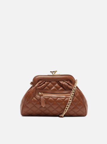 Arezzo — Bolsa Tiracolo Marrom Couro Média Matelassê Corrente