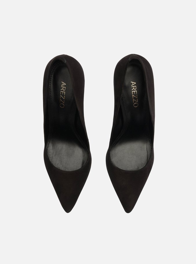 Scarpin Nobuck Salto Fino Preto