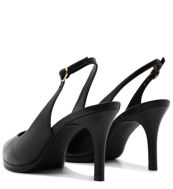 Scarpin Preto Couro Salto Alto Slingback
