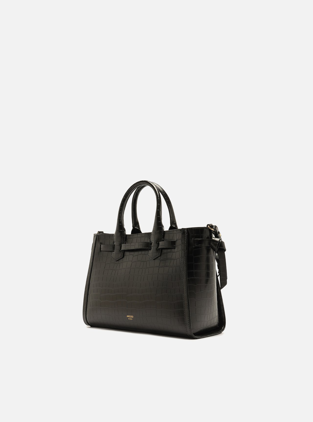 Bolsa Tote Preta Média Croco Tiras — foto 2