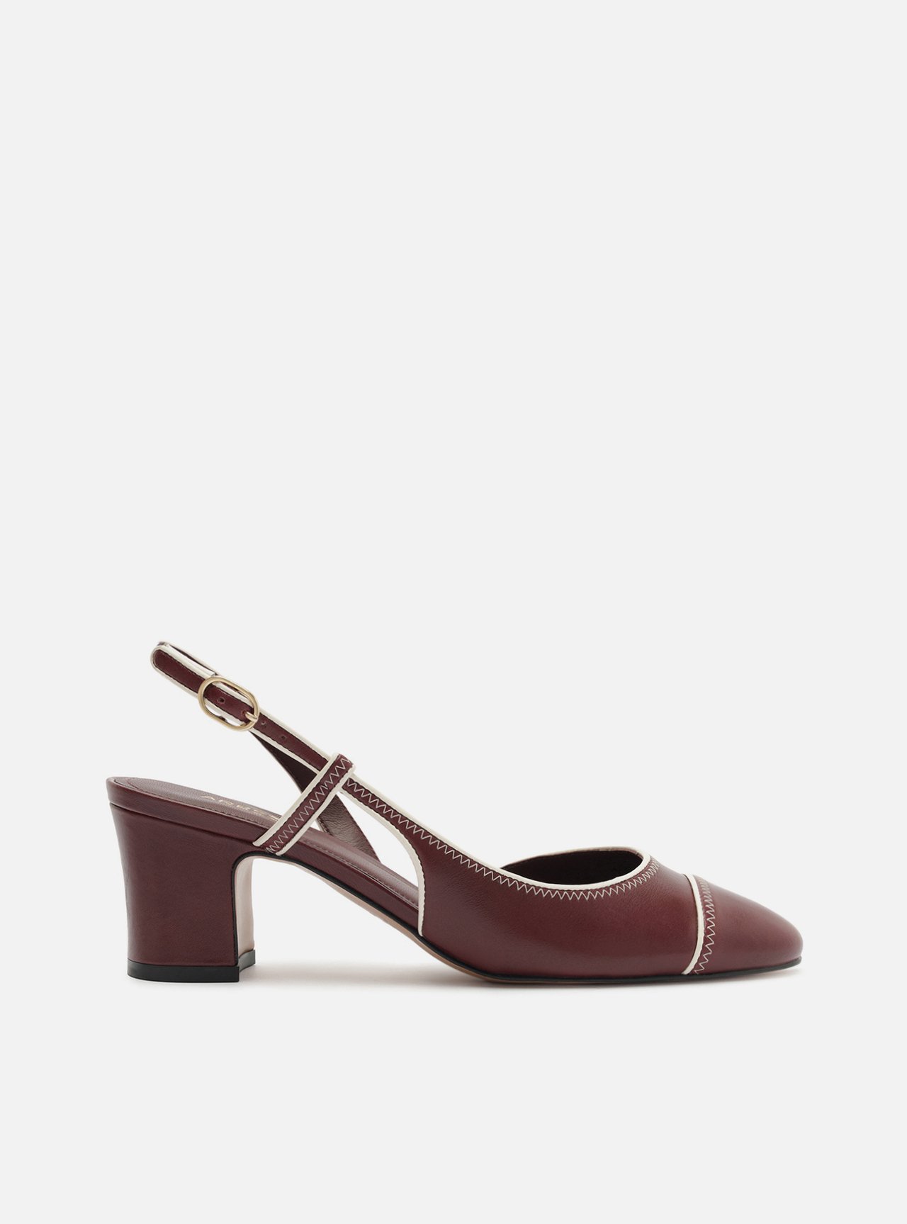 Scarpin Bordô Salto Bloco Fivela Slingback — foto 1