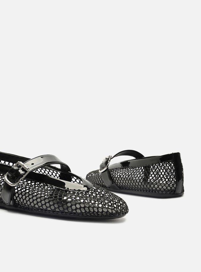 AREZZO*メッシュ*バレリーナ*フラット*PRETA Tela Fivela Paige Black Flat Genuine Leather Sandal – Arezzo