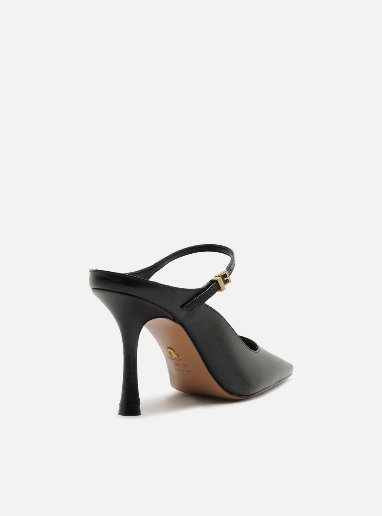 Mule Preta Couro Salto Taça Slingback — foto 3