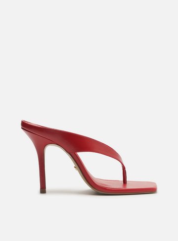 Tamanco Vermelho Couro Salto Alto Thong