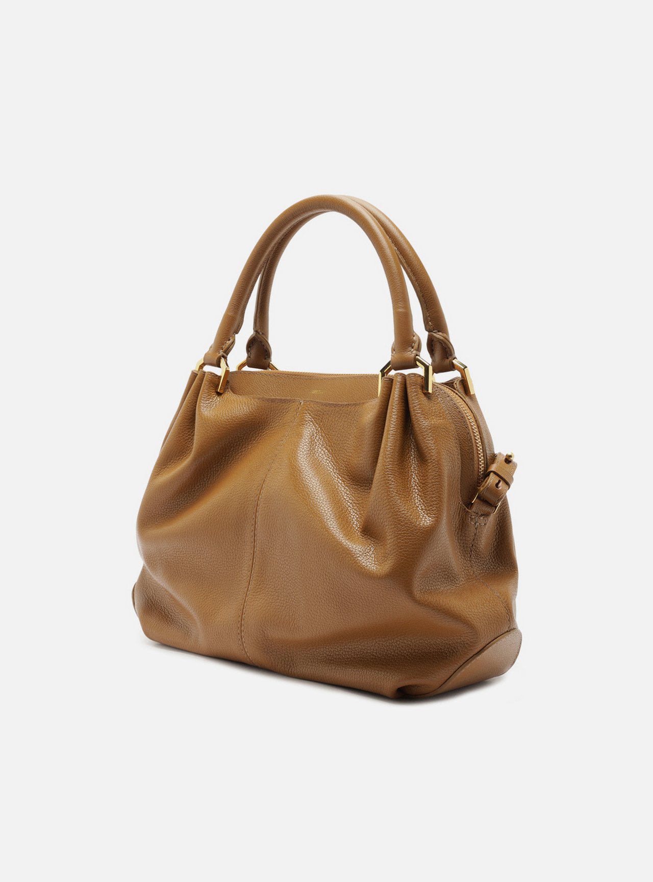 Bolsa Tote Marrom Couro Grande Franzida — foto 2