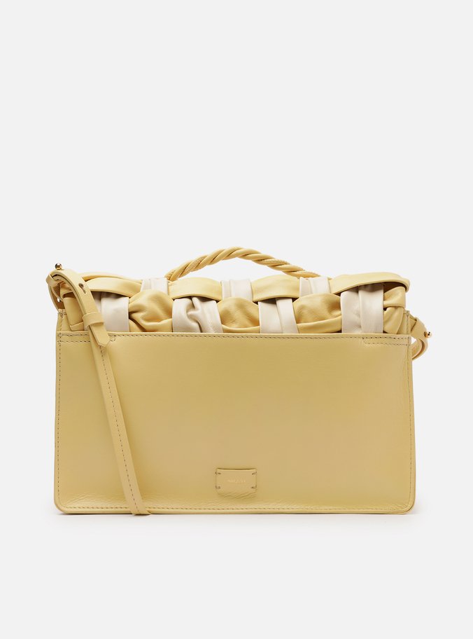 Bolsa Tiracolo Amarela Couro Grande Tressê Bicolor