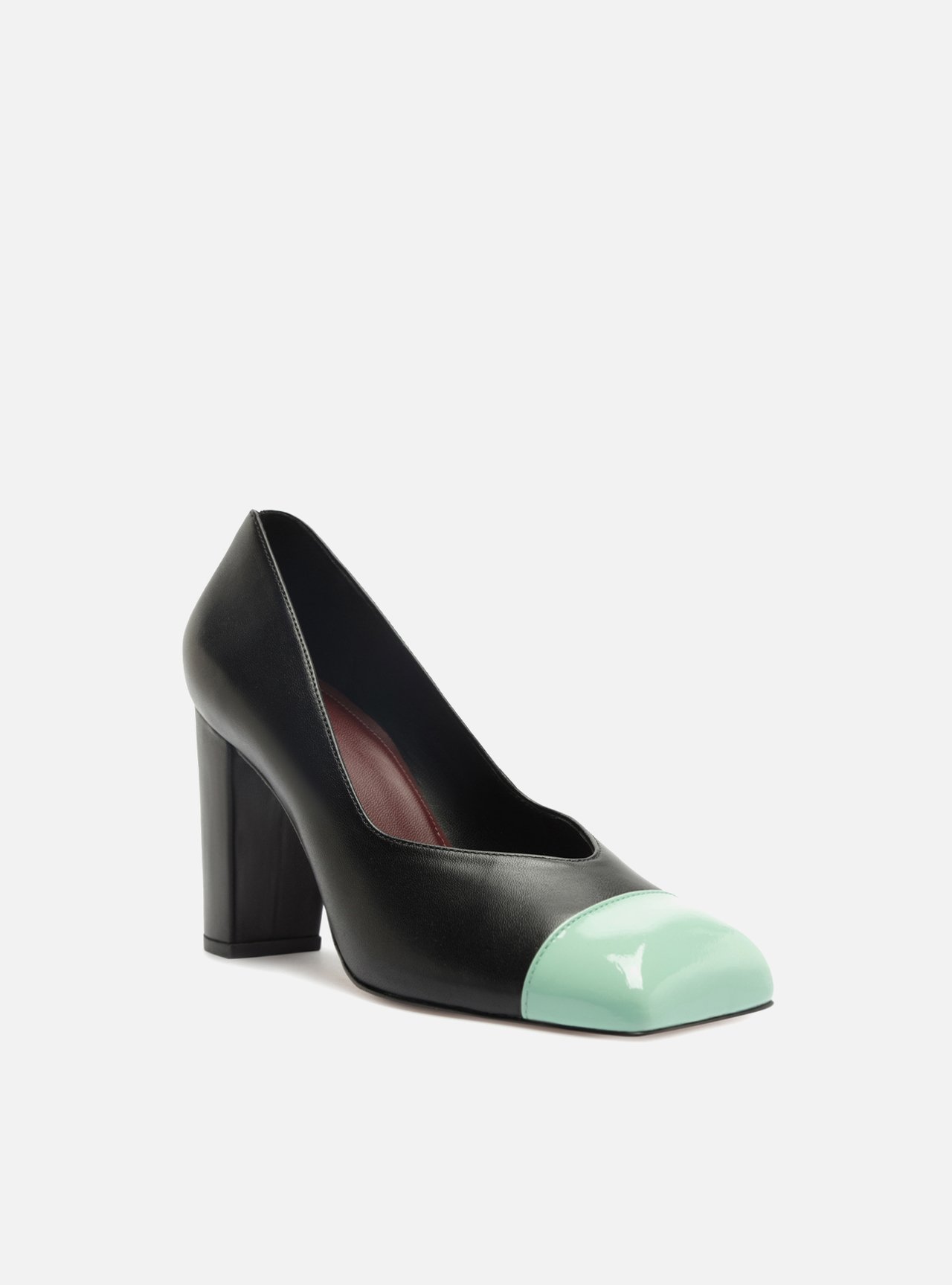 Scarpin Preto Multimaterial Salto Bloco — foto 3