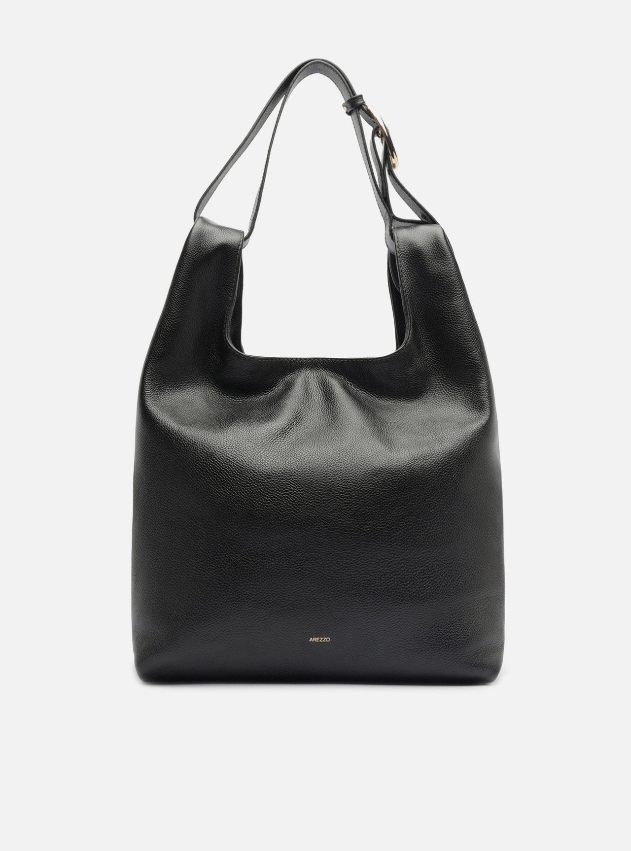Bolsa Hobo Preta Couro Média — foto 1