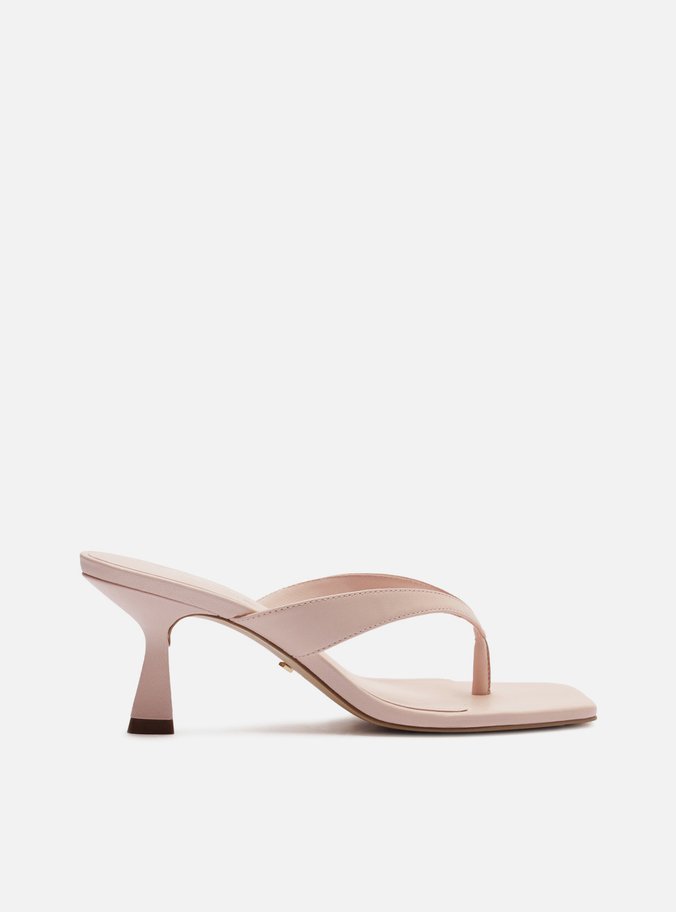 Tamanco Rosa Couro Salto Fino Flip Flop