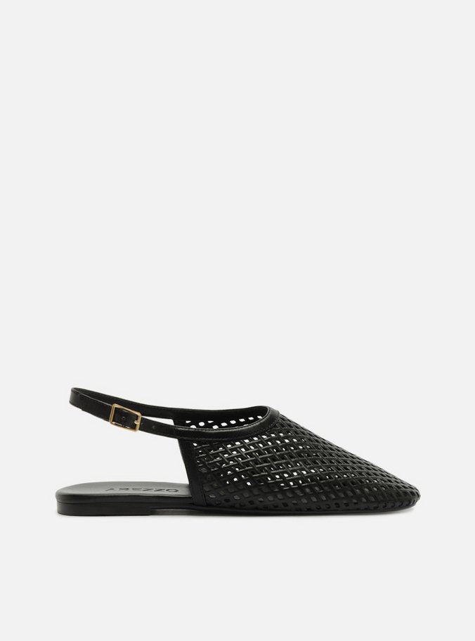 Sapatilha Marrom Bico Redondo Tiras Vazadas Slingback
