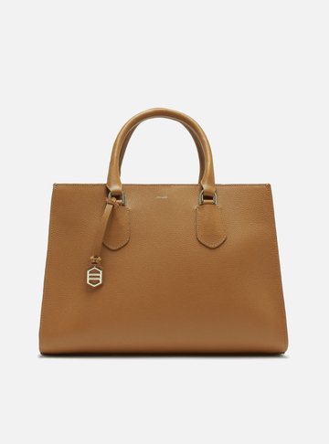 Bolsa Tote Marrom Couro Grande Bag Charm Metal