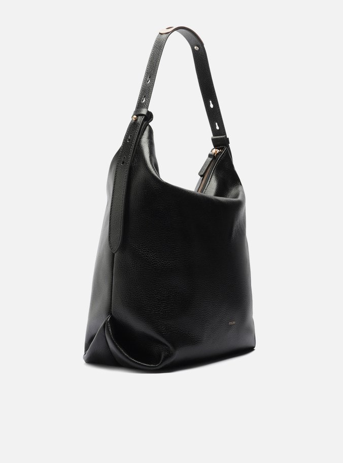 Bolsa Hobo Preta Couro Grande Detalhe Tiras
