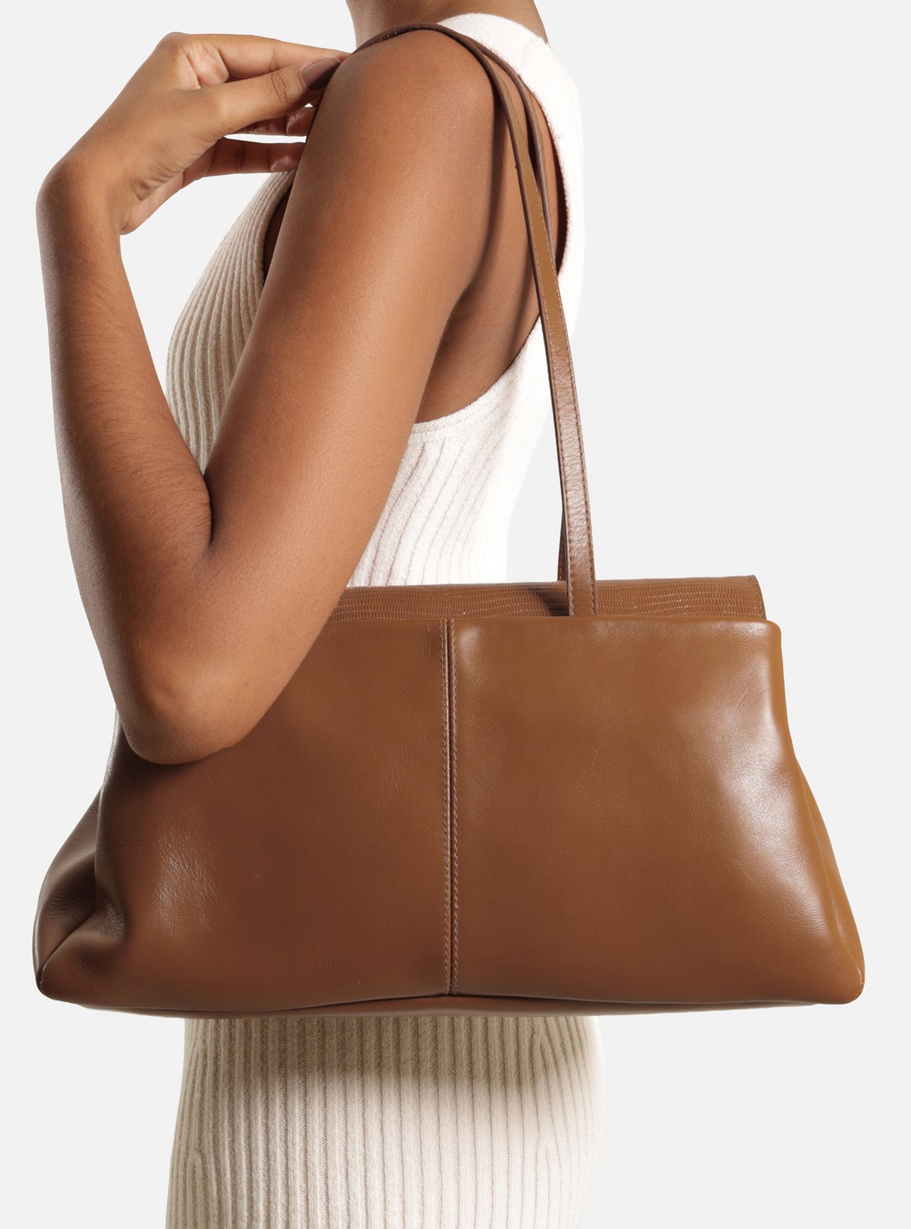 Bolsa Shopping Marrom Couro Média — foto 6