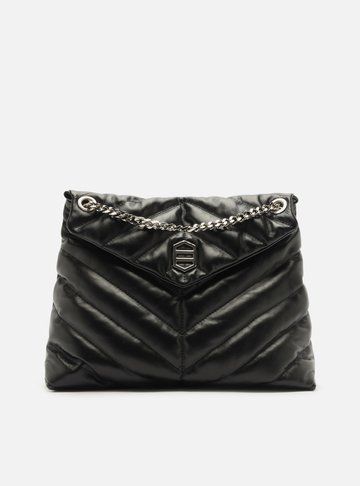 Bolsa Tiracolo Preta Couro Matelassê Grande