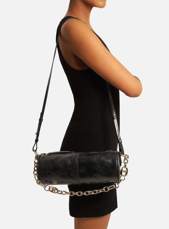 Bolsa Shoulder Preta Couro Média Corrente Elos