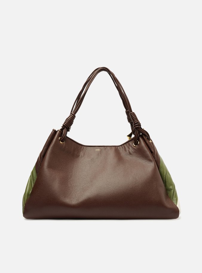 Bolsa Shopping Verde Mix Couro Grande Costuras
