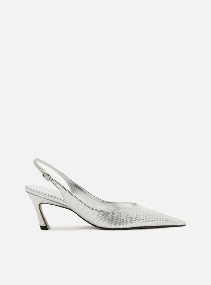 Scarpin Prata Couro Salto Baixo Slingback Esther