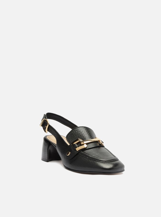 Loafer Preto Couro Salto Bloco Bridão Switch com Troca de Bridão
