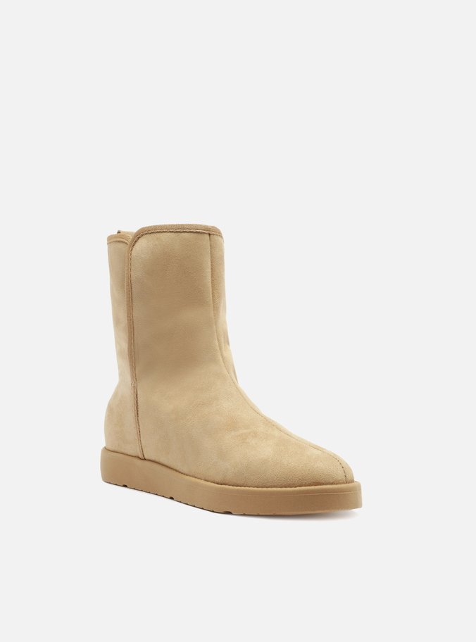 Bota Bege Camurça Salto Baixo Home