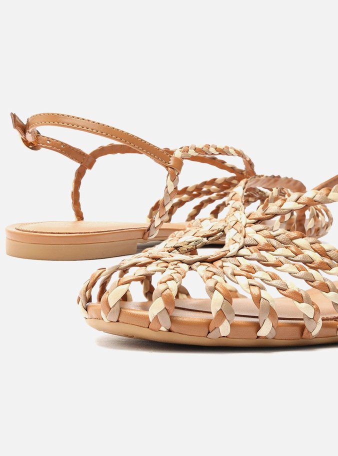 Sandália Rasteira Marrom Tiras Huarache