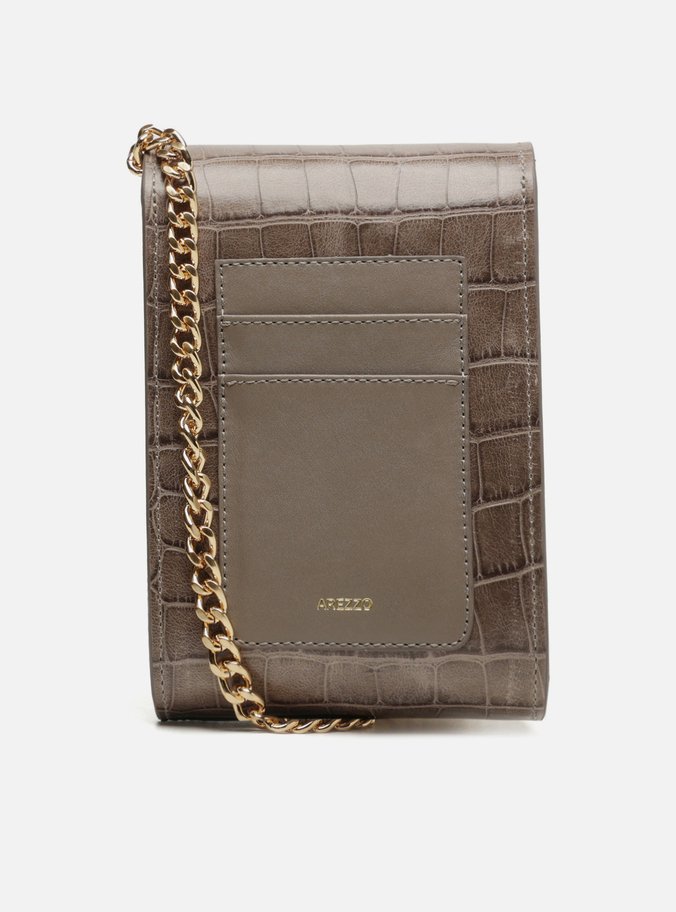 Mini Bag Cinza Couro Croco Porta-Celular