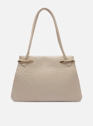 Arezzo — Bolsa Shopping Off-White Couro Grande Metais Textura