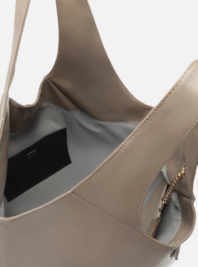 Bolsa Hobo Cinza Couro Ísis Grande