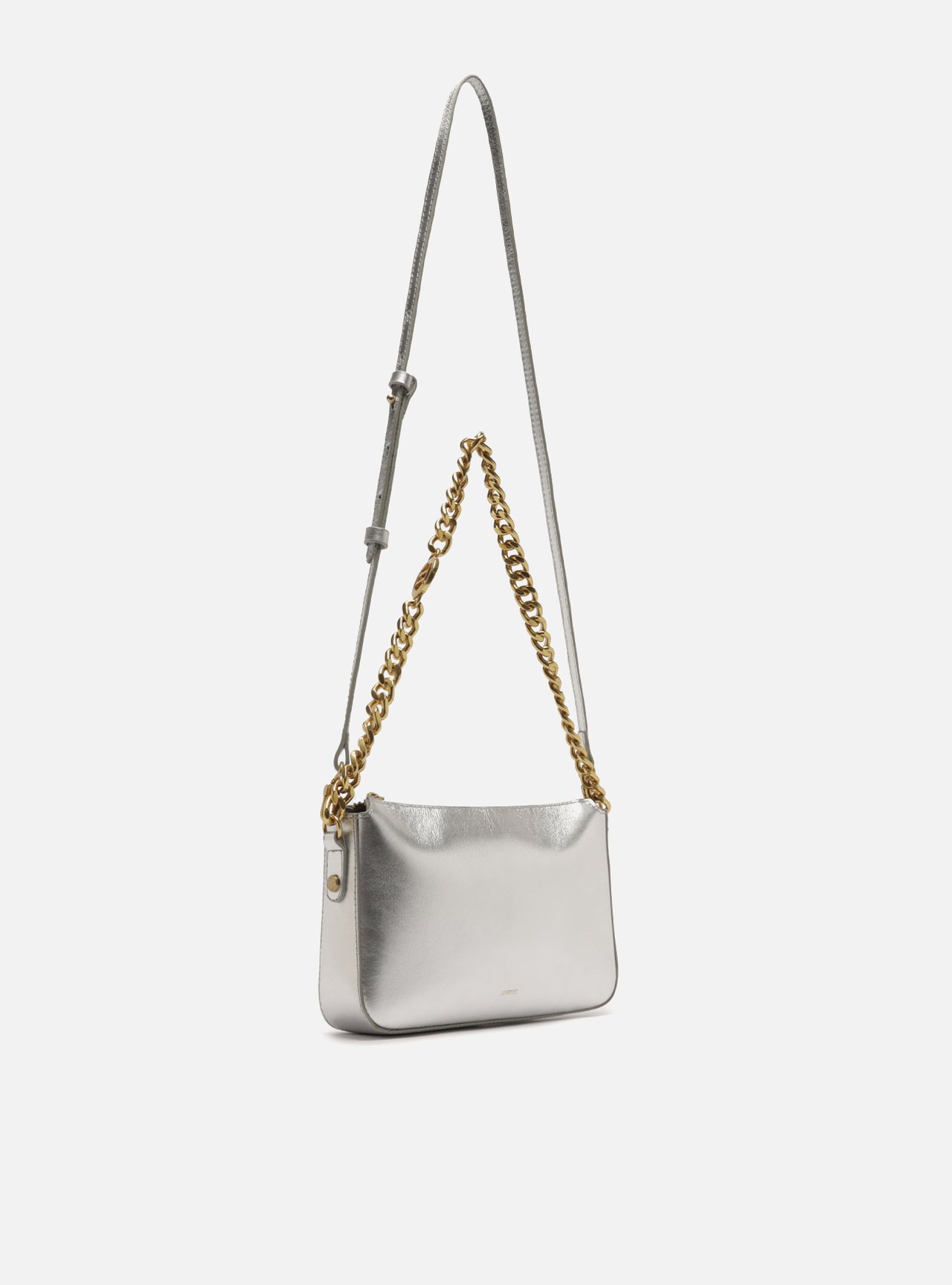 Bolsa Shoulder Prata Couro Pequena Alças Corrente — foto 5
