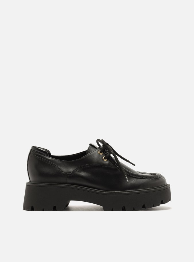 Mocassim Preto Couro Salto Tratorado Metais