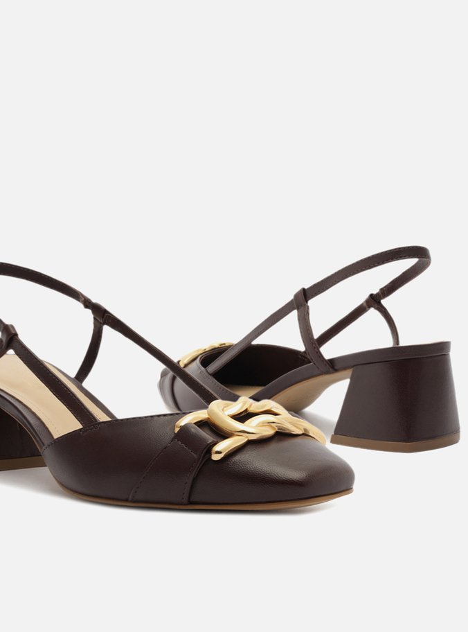 Scarpin Bordô Couro Bico Quadrado Aberto Metal