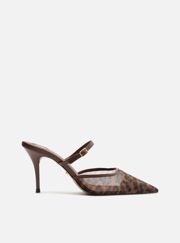 Mule Animal Print Tela Salto Fino Tira Fina