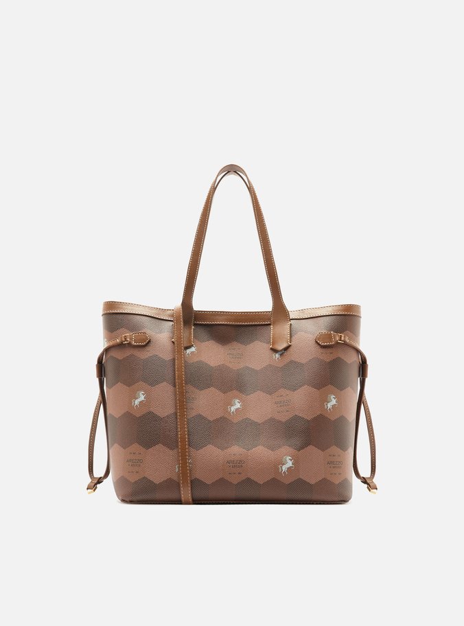 Bolsa Shopping Marrom Couro Estampa  Média