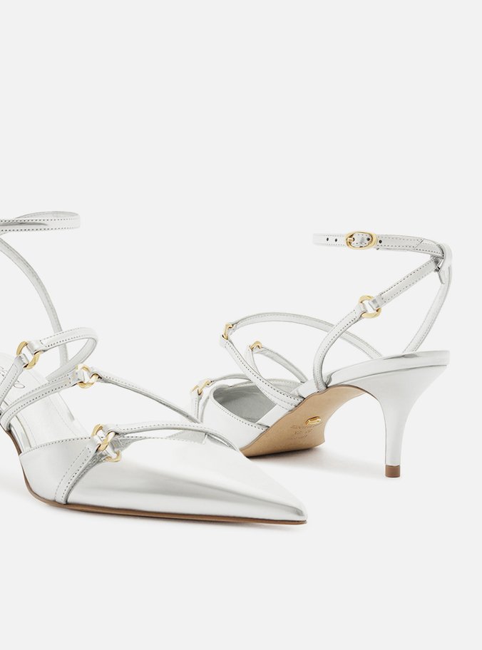 Scarpin Prata Salto Kitten Tiras