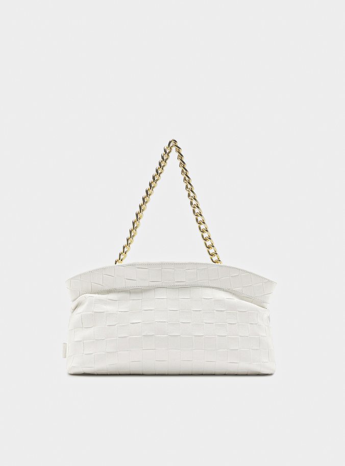 Bolsa Shoulder Branca Média Tressê Alça Corrente