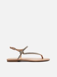 Sandália Rasteira Nude Tira Lateral Strass