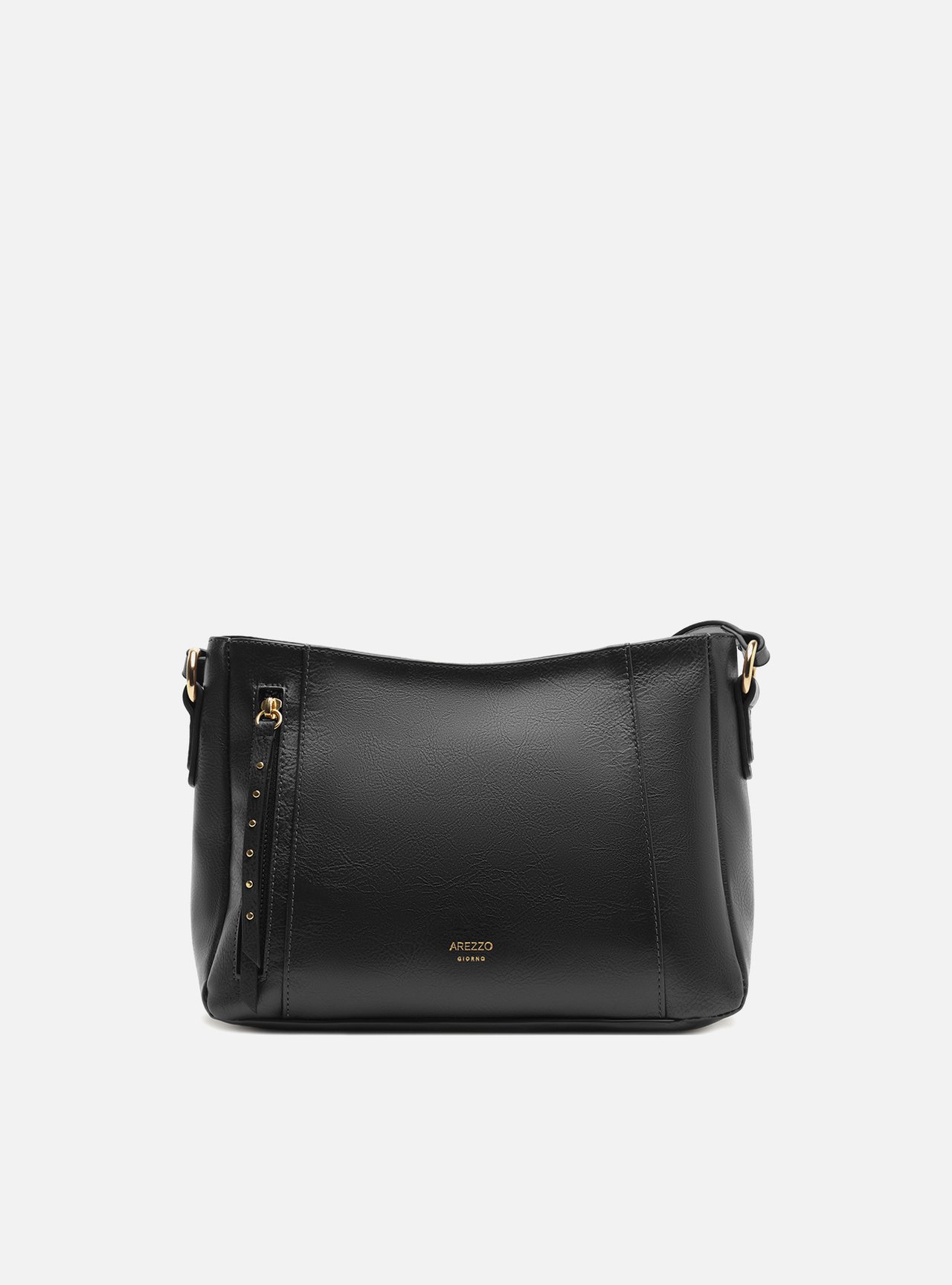 Bolsa Tiracolo Preta Média Bolso Frontal Zíper — foto 1