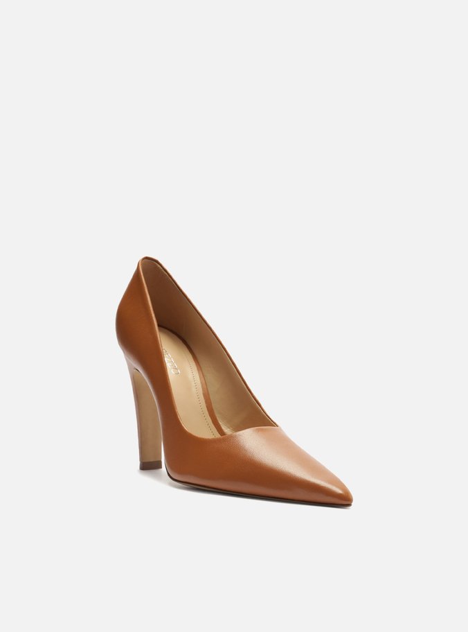 Scarpin Marrom Couro Salto Alto Bico Fino