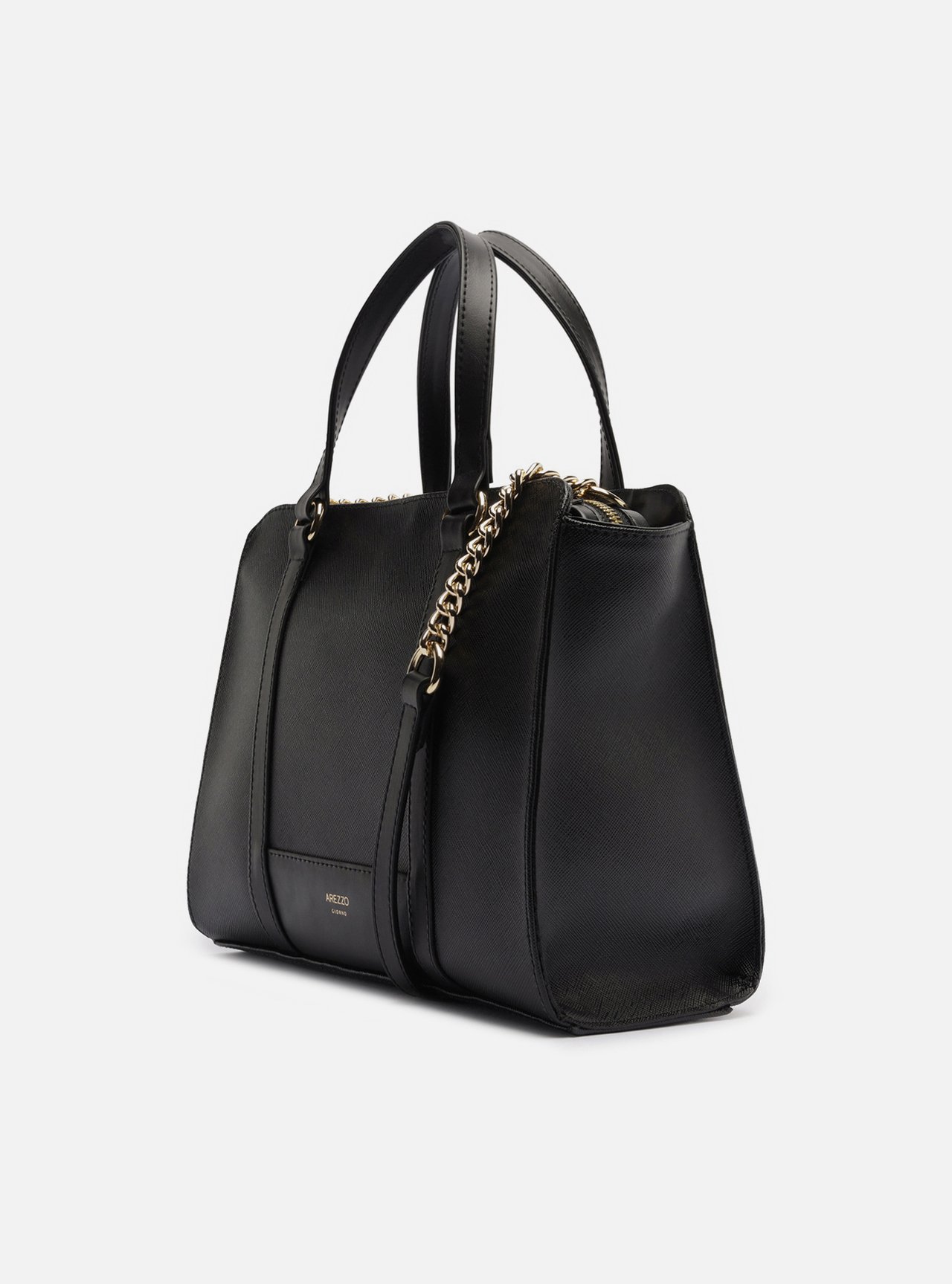 Bolsa Tote Preta Texturizada Grande Corrente — foto 2