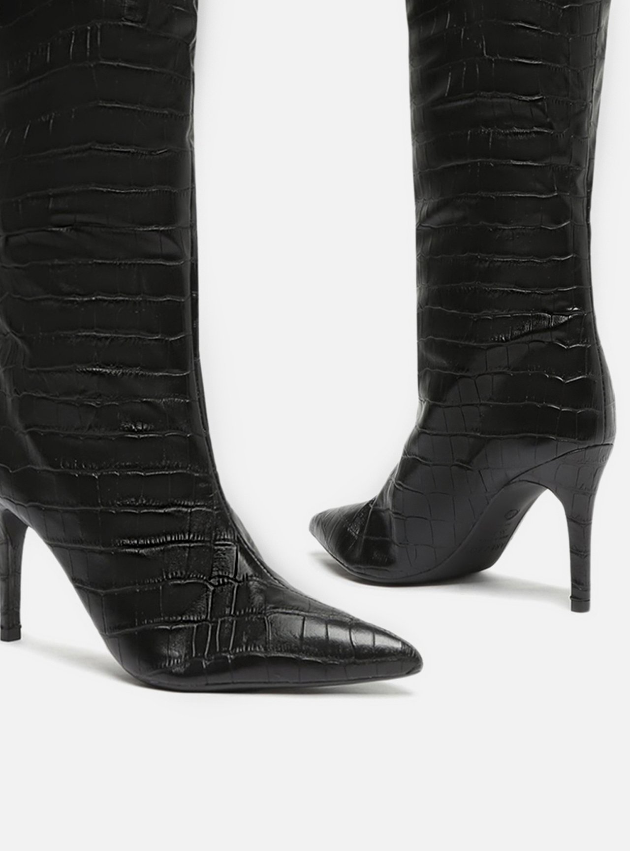 Bota Preta Croco Cano Longo Salto Fino — foto 4